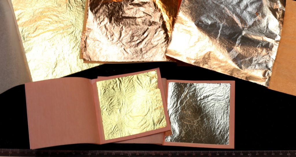 100% autentico Lote hoja de oro de 24 quilates en la base 20 hojas 45 x 45 mm 